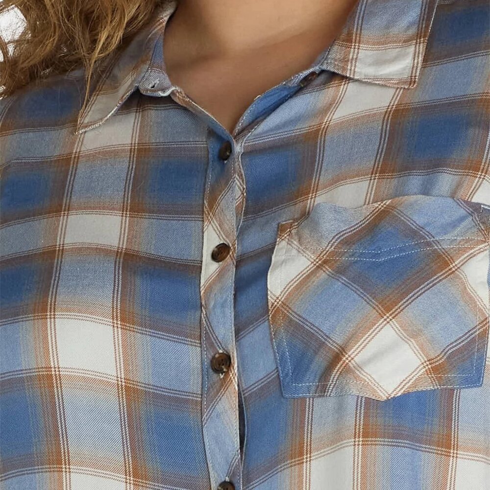Terra & Sky Women's Plus Button Down Shirt Plaid Long Sleeve Size 2X Blue - Picture 5 of 11